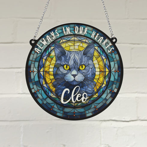 Cat British Shorthair Memorial Stained Glass Effect Suncatcher